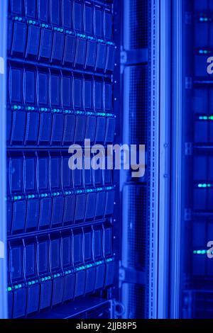 Close-up of port of server rack for work on networking communication in data center Stock Photo