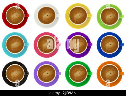 Set of colorful coffee cups isolated on white Stock Photo