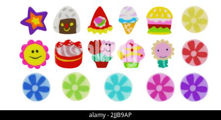 Set of cute erasers isolated on white Stock Photo