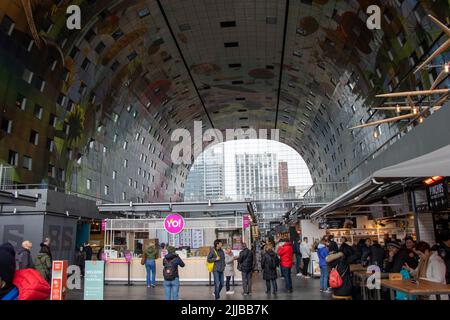 Market hall (Markthal) of Rotterdam. View from the inside. Stock Photo