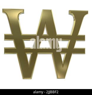 3D gold silver won currency symbol symbols sign signs cut out isolated on white background Stock Photo