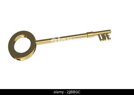 key to life concept meaning of life concept life word on a gold 3D key cut out isolated on a white background Stock Photo