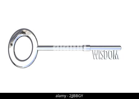 key to wisdom concept education concept knowledge learning wisdom text 3D key cut out isolated on white background Stock Photo