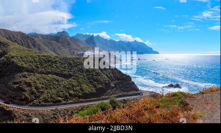View of  Roque de las Bodegas beach in  Tenerife, Canary Islands. Spain. Taganana valley and Atlantic ocean landscape background Stock Photo
