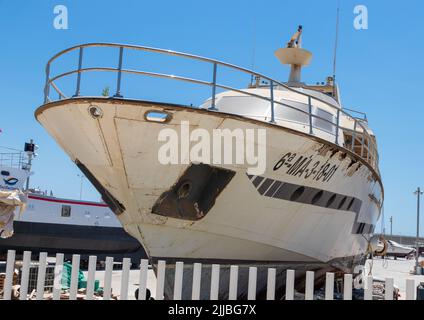 The Jasmine Yacht Once Owned by Richard Burton at Garrucha Shipyard, Almeria province, Andalucía, Spain Stock Photo