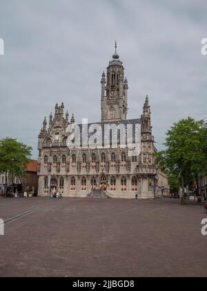 Middelburg, Netherlands, July 10, 2022, The town hall of Middelburg in late Gothic style from 1452 located on the market Stock Photo