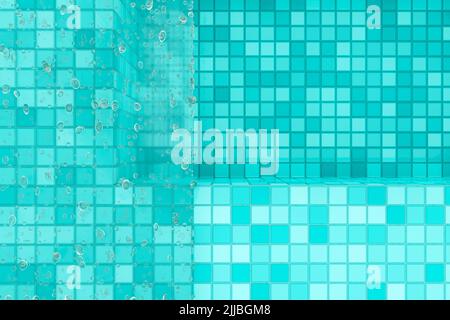 Swimming pool underwater podium with blue, turqouise tile Stock Photo