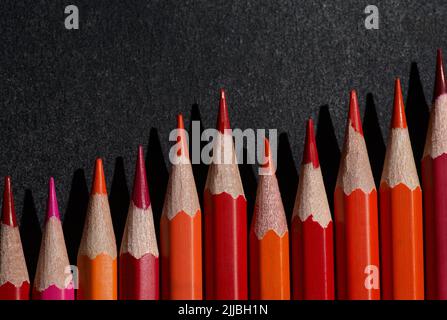 The pencil colors in the hot zone colors Stock Photo