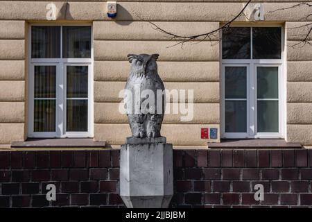 Owl fountain in Grunwaldzka Street in Old Town of Rzeszow, southeastern Poland, capital of Subcarpathian Voivodeship Stock Photo