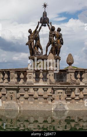 A view of the central statues, Fountain of the Moors in the renaissance gardens at Villa Lante, Bagnaia, Province of Viterbo. Stock Photo