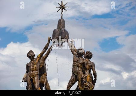 A view of the central statues, Fountain of the Moors in the renaissance gardens at Villa Lante, Bagnaia, Province of Viterbo. Stock Photo