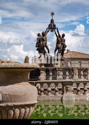 A view of the central statues, Fountain of the Moors in the renaissance gardens at Villa Lante, Bagnaia, Province of Viterbo. Stock Photo