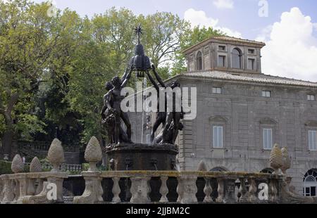 A view of the central statues, Fountain of the Moors in the renaissance gardens at Villa Lante, Bagnaia, Province of Viterbo. Stock Photo