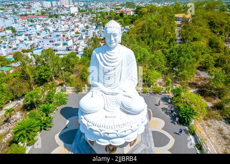 Aerial view big white Buddha in Long Son pagoda in Nha Trang, Vietnam in a summer day Stock Photo
