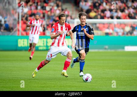 Aalborg, Denmark. 24th July, 2022. Jakob Ahlmann (3) of AAB and William Boving (24) of FC Copenhagen seen during the 3F Superliga match between Aalborg Boldklub and FC Copenhagen at Aalborg Portland Park in Aalborg. (Photo Credit: Gonzales Photo/Alamy Live News Stock Photo