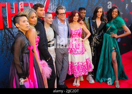 The cast of 'They/Them' arrives at the premiere of 'They/Them' at 2022 Outfest, held at The Theater at The Ace Hotel in Los Angeles, CA on Sunday, ?July 24, 2022. (Photo By Conor Duffy/Sipa USA) Stock Photo