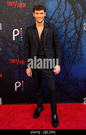 Los Angeles, USA. 24th July, 2022. Cooper Koch arrives at the premiere of 'They/Them' at 2022 Outfest, held at The Theater at The Ace Hotel in Los Angeles, CA on Sunday, ?July 24, 2022. (Photo By Conor Duffy/Sipa USA) Credit: Sipa USA/Alamy Live News Stock Photo