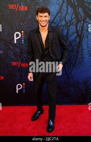 Los Angeles, USA. 24th July, 2022. Cooper Koch arrives at the premiere of 'They/Them' at 2022 Outfest, held at The Theater at The Ace Hotel in Los Angeles, CA on Sunday, ?July 24, 2022. (Photo By Conor Duffy/Sipa USA) Credit: Sipa USA/Alamy Live News Stock Photo