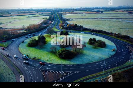 An aerial shot of Frosty Roundabout in Canvey Island Stock Photo