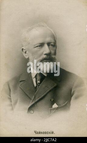 Pyotr Ilyich Tchaikovsky (Russian: Пётр Ильич Чайковский); 7 May 1840 – 6 November 1893) was a Russian composer of the Romantic period. Old Vintage postcard of the Russian Empire, 1892. Stock Photo