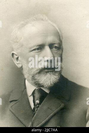 Pyotr Ilyich Tchaikovsky (Russian: Пётр Ильич Чайковский); 7 May 1840 – 6 November 1893) was a Russian composer of the Romantic period. Detail Old Vintage postcard of the Russian Empire, 1892. Stock Photo