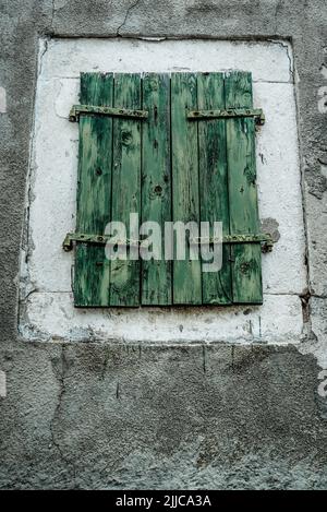 Old green window shutters in Radunica, a historic downtown neighbourhood, Split, Croatia Stock Photo