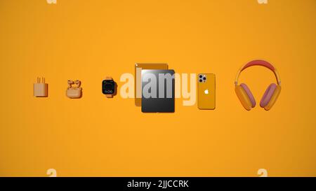 Apple accessories 3d models having summer vibes.3D rendered, 3D illustration Stock Photo