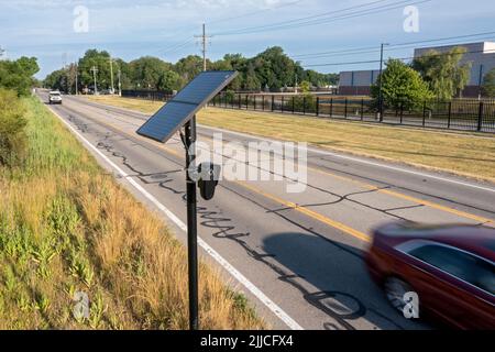 Van Buren Township, Michigan - A license plate reader records the license plate numbers of every car passing on Tyler Road. It is one of 30 such camer Stock Photo