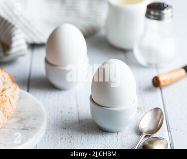 soft-boiled eggs, breakfast on a white background Stock Photo