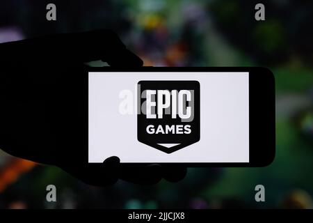 Epic Games editorial. Illustrative photo for news about Epic Games - an American video game and software developer and publisher Stock Photo