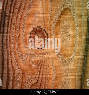 Close-up view of textured wooden surface with natural patterns and grain detail Stock Photo