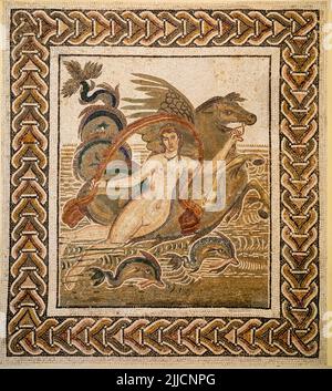 A 3rd century AD Roman mosaic on display at the El Jem Archaeological Museum in Tunisia. Stock Photo
