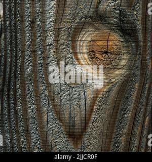 Close-up view of textured wooden surface with natural patterns and grain detail Stock Photo