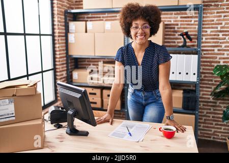 African american woman ecommerce business worker using coputer at office Stock Photo