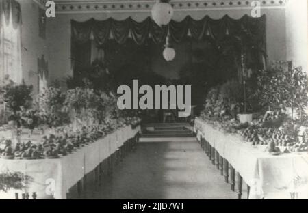 Fruit exhibition. Fruit exhibition, photo from 1907. The Local History Collection of Csorba Gyz Könyvtár Library has been collecting photos and postcards related to Baranya County since January 1966. According to the data updated on 1st February 2016, the collection consists of 11,565 copies. As the result of the digitisation project that started in 2012, the Collection includes about 59,000 black-and-white and coloured records of different sizes and types, which are searchable through the electronic catalogue. Stock Photo