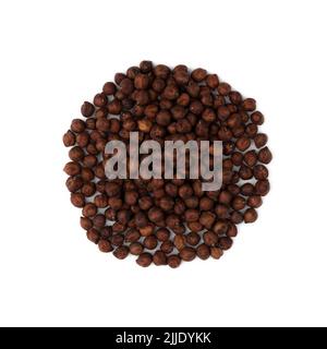 pile of brown chickpeas isolated on white background, garbanzo, bengal gram or chick pea bean, top view Stock Photo