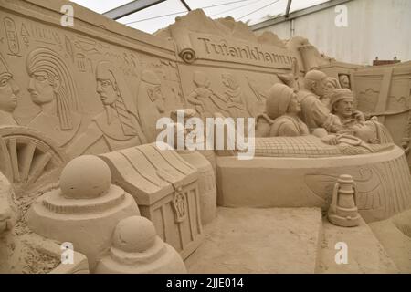 Photo Of The Sand Sculpture: Tutankhamun, Sandworld In Lodmoor Country Park (Weymouth) Stock Photo