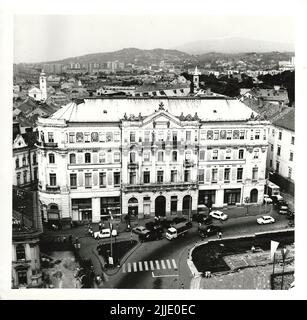 Széchenyi Square Air recording. Aerial photo of the Széchenyi Square of Pécs. The Local History Collection of Csorba Gyz Könyvtár Library has been collecting photos and postcards related to Baranya County since January 1966. According to the data updated on 1st February 2016, the collection consists of 11,565 copies. As the result of the digitisation project that started in 2012, the Collection includes about 59,000 black-and-white and coloured records of different sizes and types, which are searchable through the electronic catalogue. The famous postcard collector Tibor Endre Tóth has procure Stock Photo