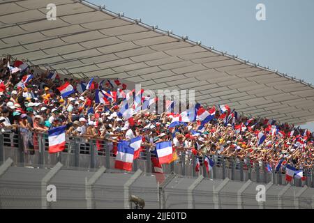 jul 24 2022 Le Castellet, France - F1 2022 France GP - DRIVE PARADE - Grandstand full of frenc flags Stock Photo