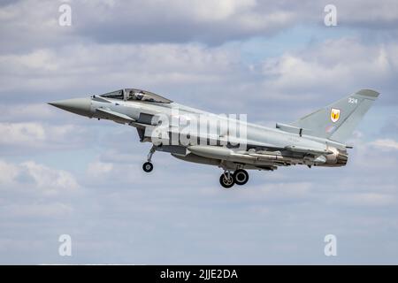 Royal Air Force Typhoon FGR4 ‘ZK324’ arriving at RAF Fairford on the 14th July to take part in the static display at the RIAT 22 Stock Photo