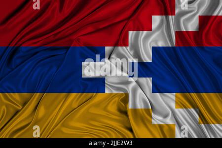 National flag Artsakh, Artsakh flag, fabric flag Artsakh, 3D work and 3D image Stock Photo