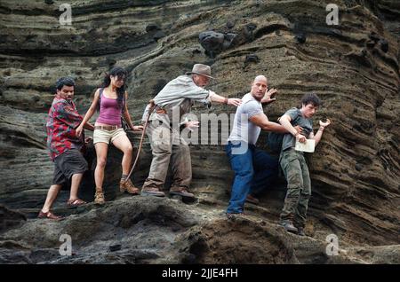 LUIS GUZMAN, VANESSA HUDGENS, MICHAEL CAINE, DWAYNE JOHNSON, JOSH HUTCHERSON, JOURNEY 2: THE MYSTERIOUS ISLAND, 2012 Stock Photo