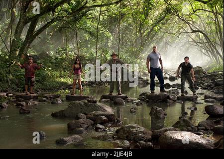 LUIS GUZMAN, VANESSA HUDGENS, MICHAEL CAINE, DWAYNE JOHNSON, JOSH HUTCHERSON, JOURNEY 2: THE MYSTERIOUS ISLAND, 2012 Stock Photo