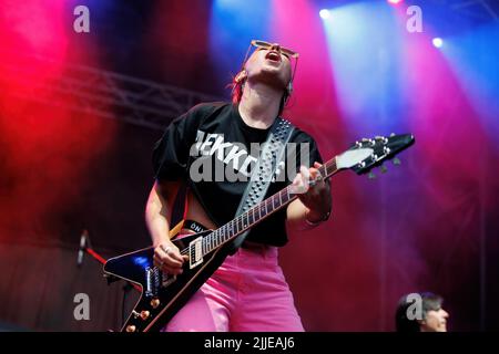 BARCELONA - JUL 16: Miriam Rodriguez performs in concert at Share Festival on July 16, 2022 in Barcelona, Spain. Stock Photo