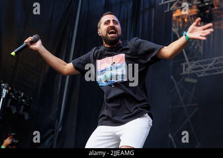 BARCELONA - JUL 17: La Fumiga (band) perform in concert at Share Festival on July 17, 2022 in Barcelona, Spain. Stock Photo
