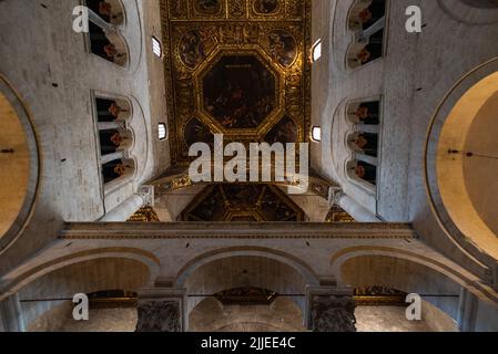 BARI, ITALY - APRIL 29, 2022 - Inside of famous basilica San Nicola in Bari, burial place of Saint Nicholas, Southern Italy Stock Photo