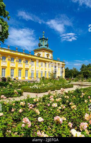 Rose garden at Italian style 17th century baroque royal Wilanow Palace, Warsaw, Poland Stock Photo