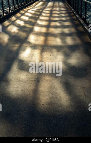 shadows cast by glass windows on the floor of a passageway Stock Photo