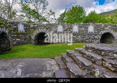 Gougane Barra, Co. Cork, Ireland: Ruins of a hermitage dating from around 1700, in a scenic valley and heritage site in the Shehy Mountains. Stock Photo