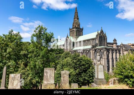 Glasgow Cathedral architecture and Glasgow necropolis burial site, Scotland, historic cathedral with gothic architecture, summer 2022,Scotland,UK Stock Photo